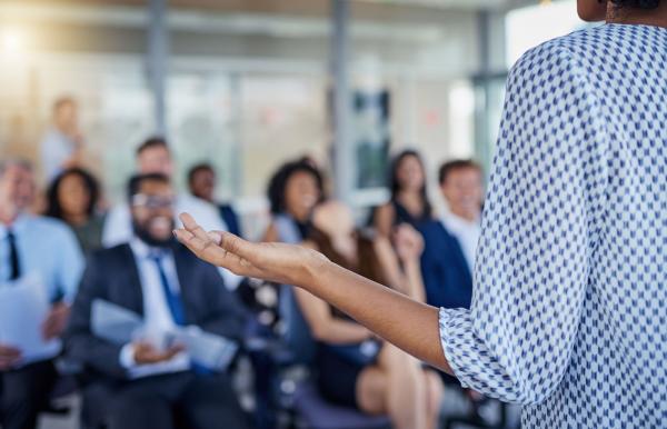 Woman leading training course